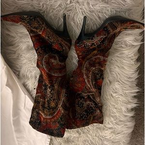 Paisley knee high boots
